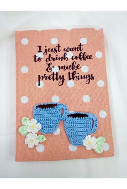 Diary with Crochet Embellished Coffee Mugs and Flowers